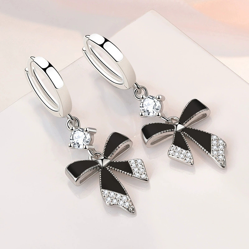 Siyah Yay Küpe Uzun Stil Çok Y - Tie Clip Silver incelemesi ve fiyatı