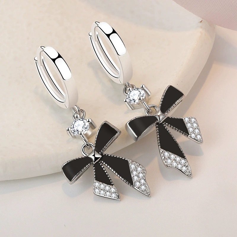 Siyah Yay Küpe Uzun Stil Çok Y - Tie Clip Silver incelemesi ve fiyatı